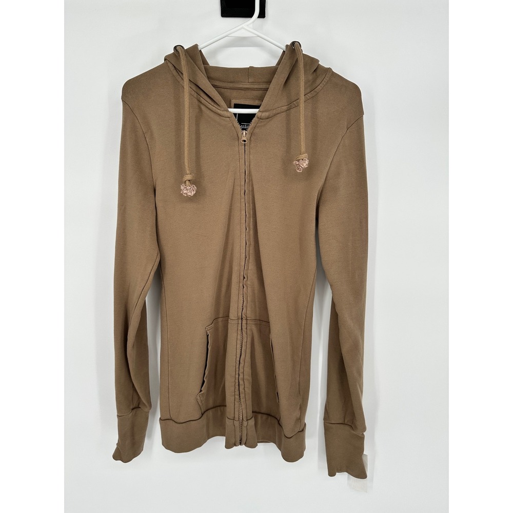 Lily & Lottie Womens Taupe Brown Full Zip Up Hooded Sweatshirt Size Small